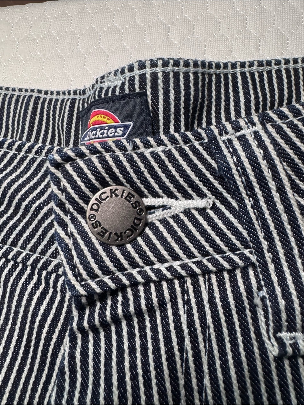 Dickies Women's Black & White Pinstripe Carpenter Shorts - Picture 2 of 5